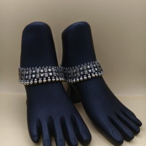 Traditional Oxidized Silver Anklet Set with Antique Finish