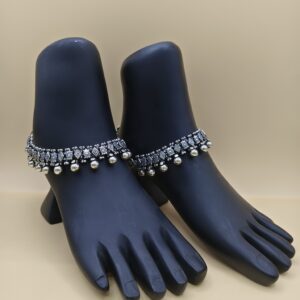 Oxidized Silver Ghungroo Anklet Set with Tribal Detailing