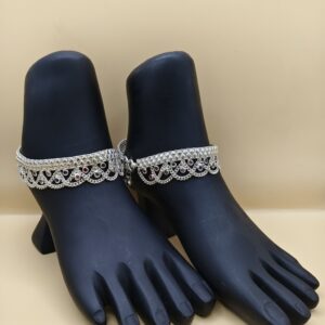 Antique Silver Anklet Set with Multicolor Stone Detailing
